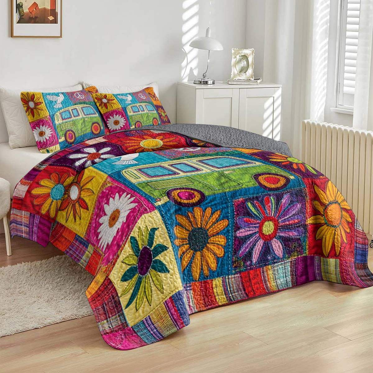 Ensemble de courtepointe toutes saisons Shineful Flat Print 3 pièces Hippie Soul