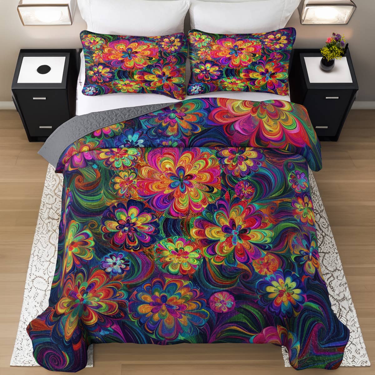 Shineful All Season Quilt 3-Piece Set Spiral Flower Child