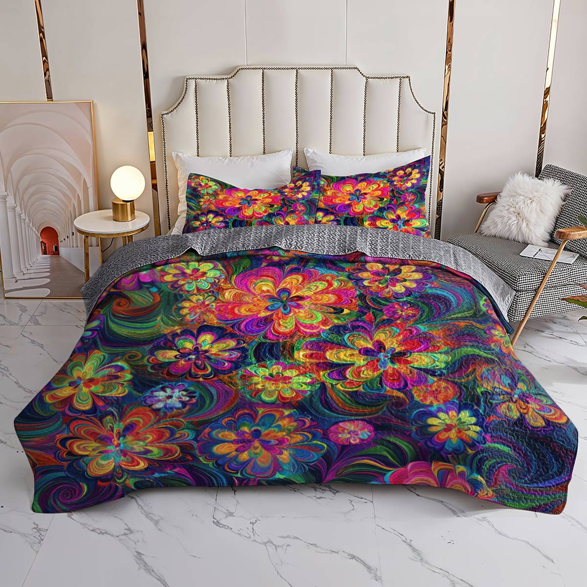 Shineful All Season Quilt 3-Piece Set Spiral Flower Child