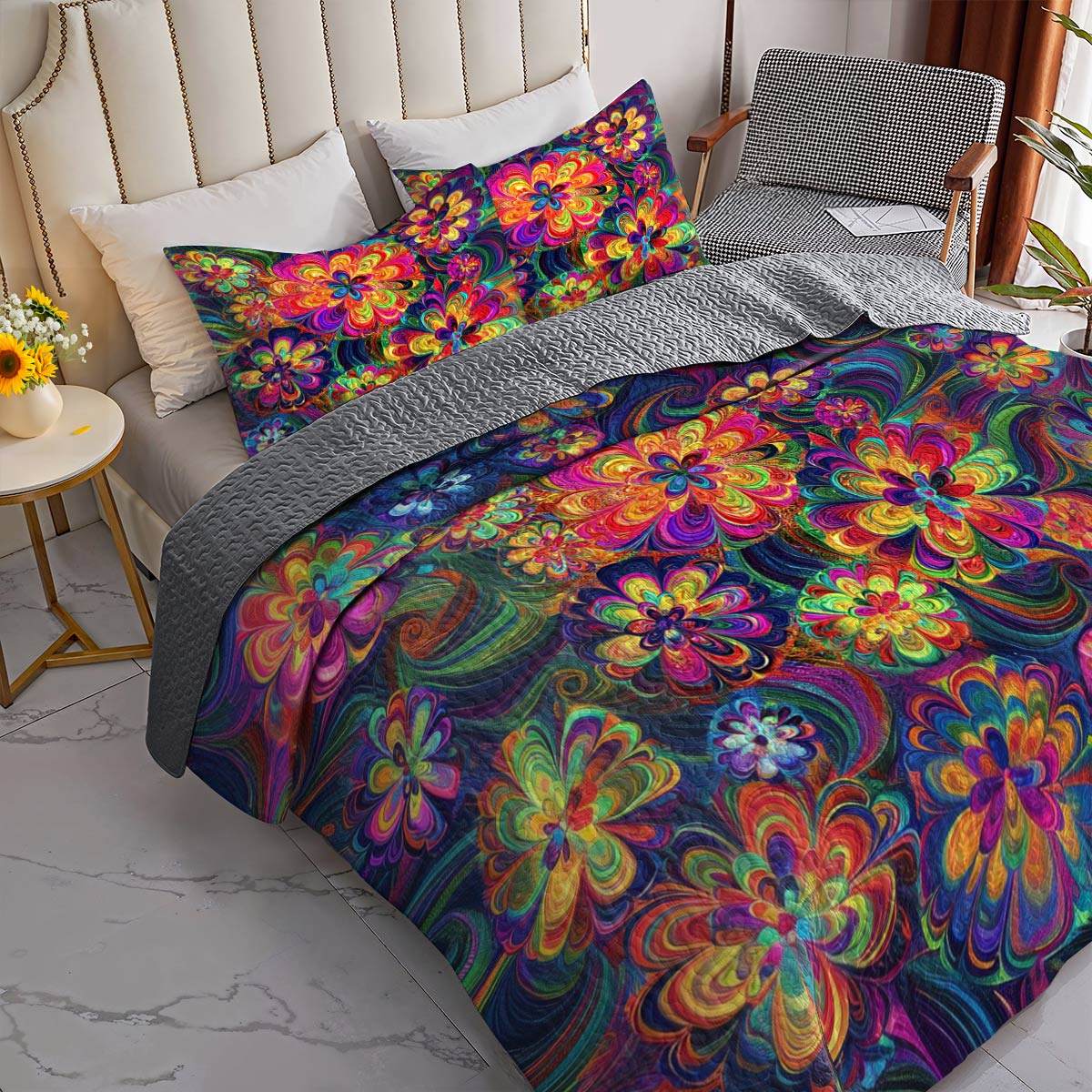 Shineful All Season Quilt 3-Piece Set Spiral Flower Child