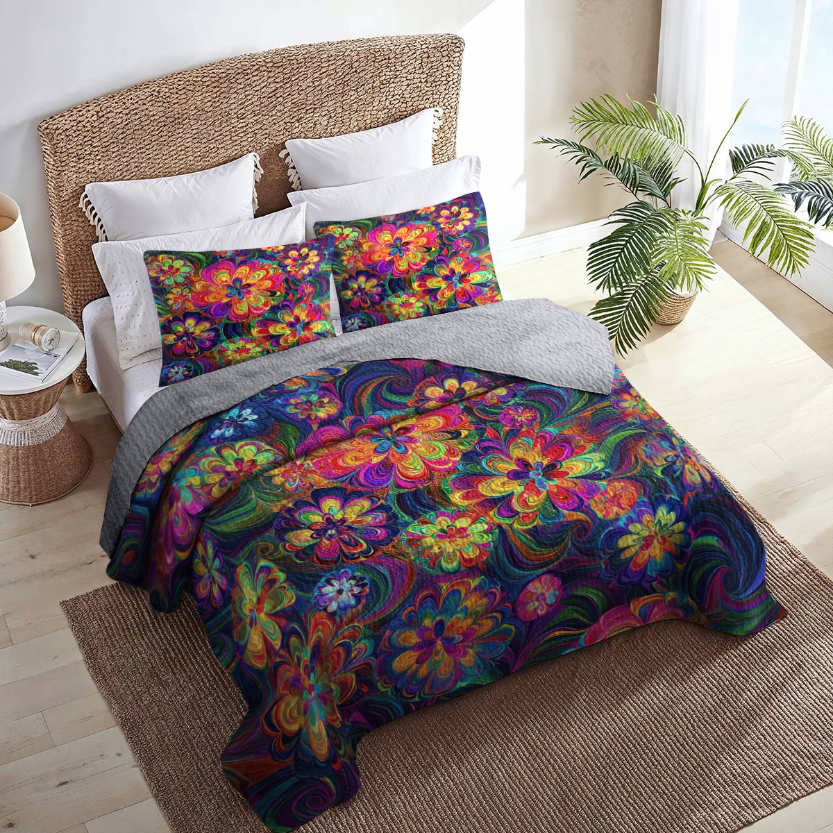 Shineful All Season Quilt 3-Piece Set Spiral Flower Child