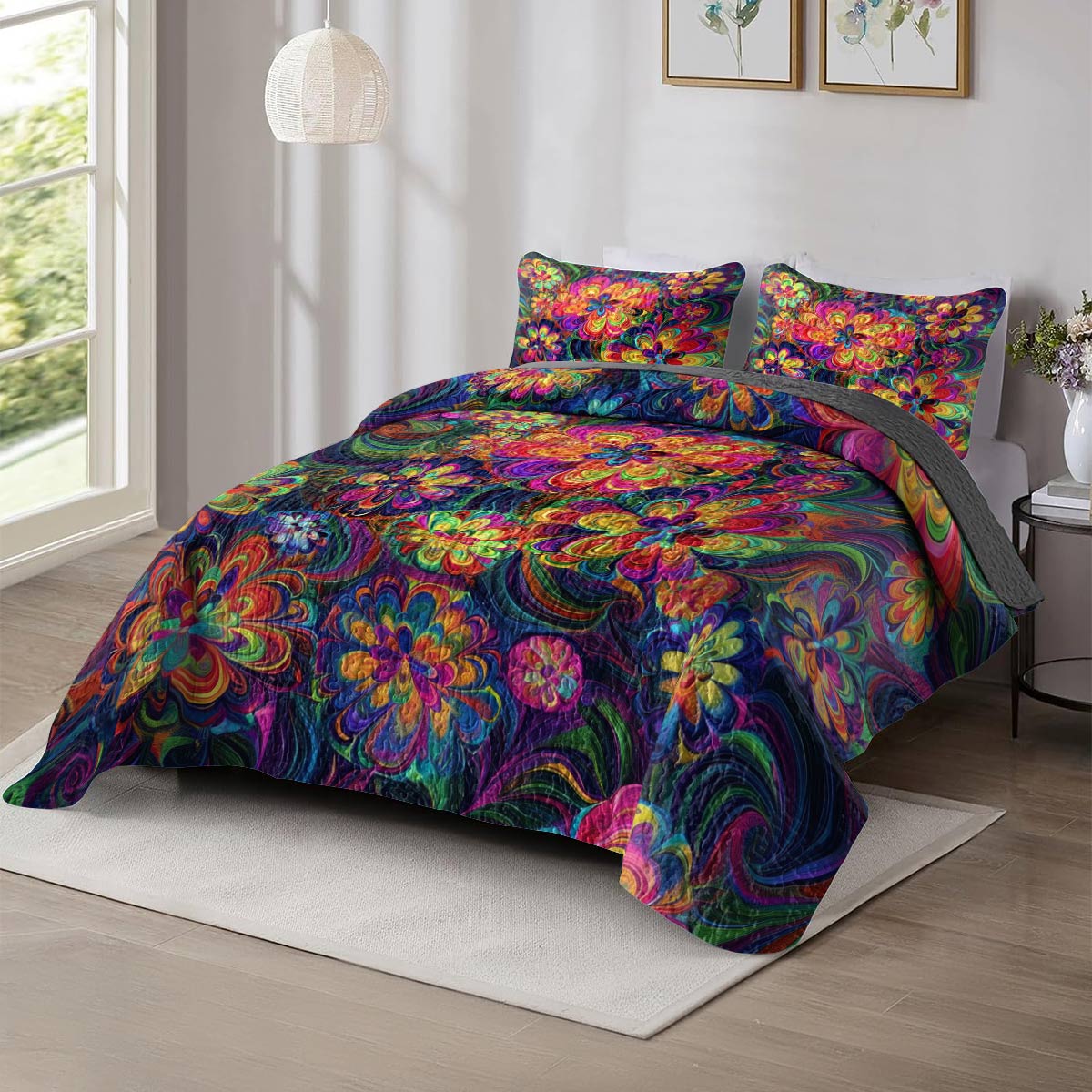 Shineful All Season Quilt 3-Piece Set Spiral Flower Child