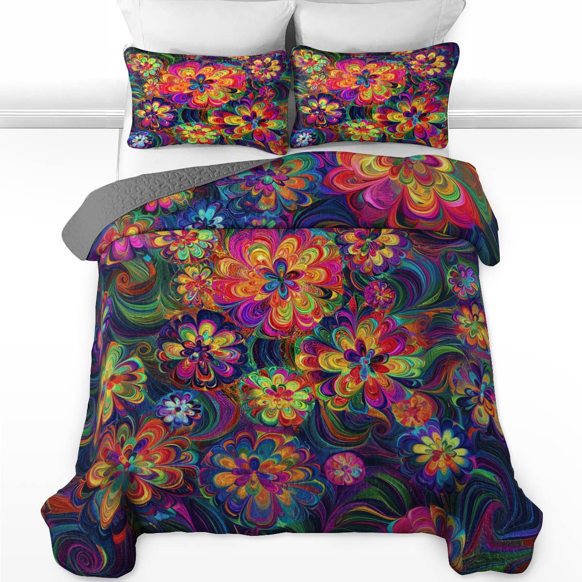 Shineful All Season Quilt 3-Piece Set Spiral Flower Child