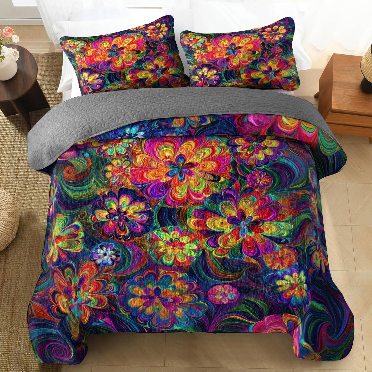 Shineful All Season Quilt 3-Piece Set Spiral Flower Child