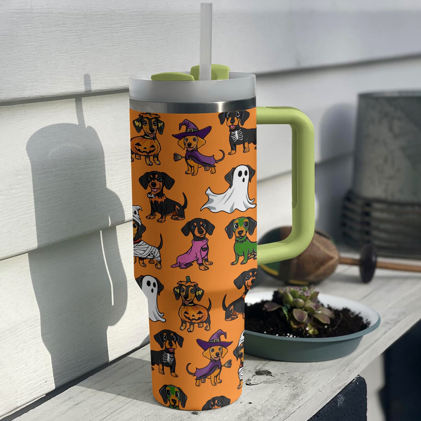 Shineful Tumbler Howl-o-ween Dachshund Orange Edition