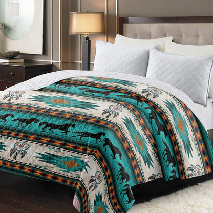 Shineful Flat Print Faux Quilt Blanket Traditional Horse motifs