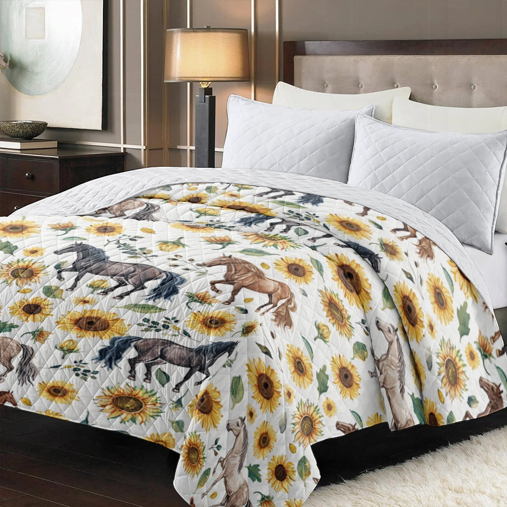 Shineful Flat Print Faux Quilt Blanket Graceful Sunflower Horse