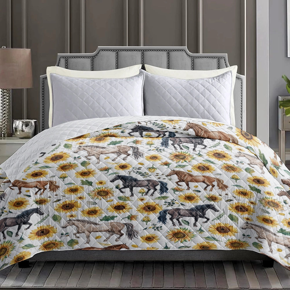 Shineful Flat Print Faux Quilt Blanket Graceful Sunflower Horse