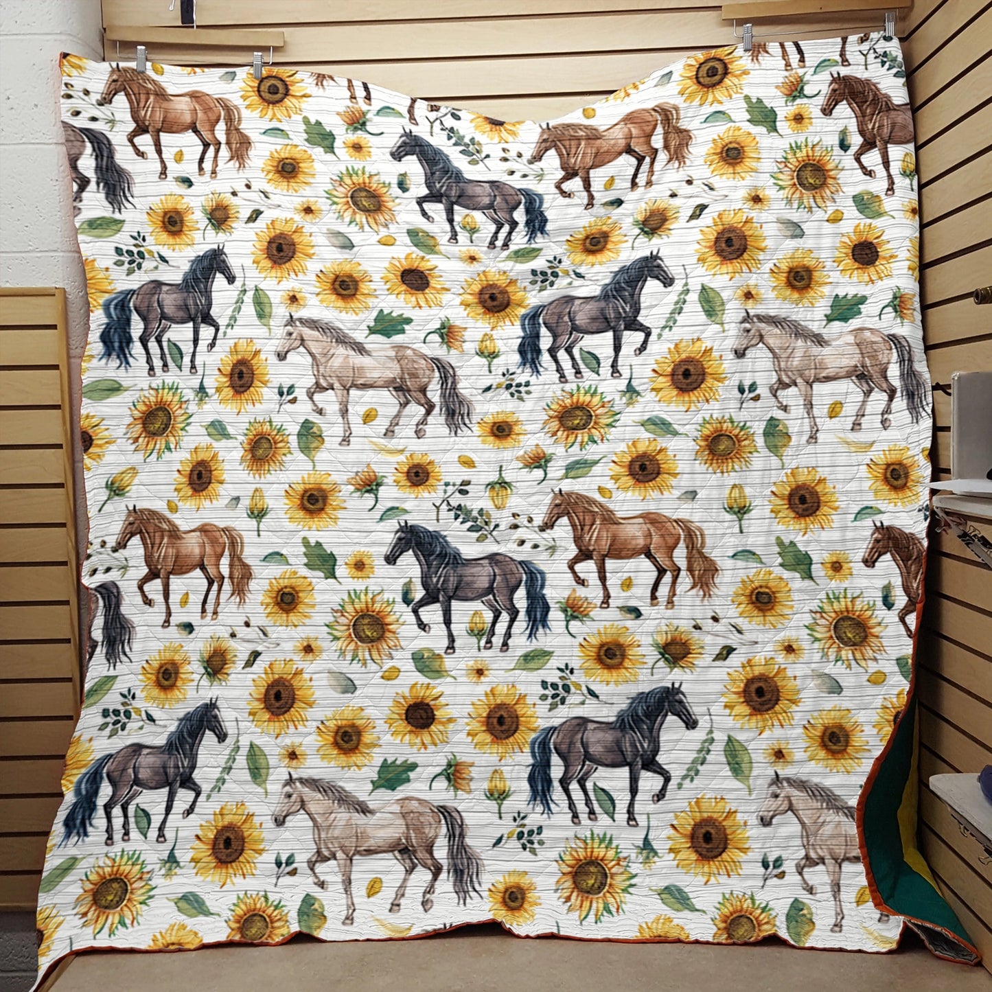 Shineful Flat Print Faux Quilt Blanket Graceful Sunflower Horse