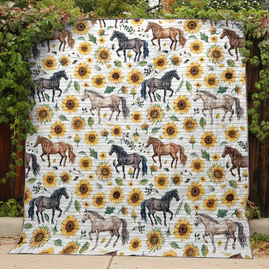 Shineful Flat Print Faux Quilt Blanket Graceful Sunflower Horse