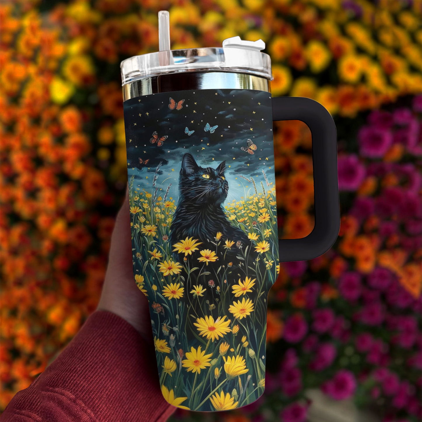 Shineful Tumbler Floral Black Cat