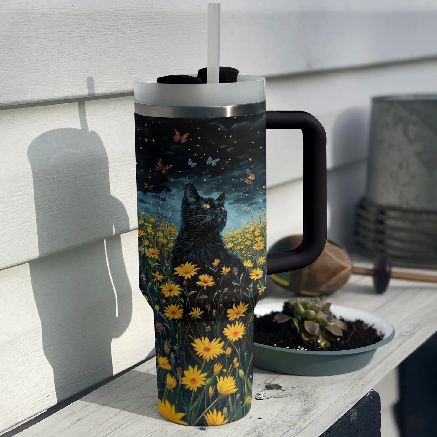 Shineful Tumbler Floral Black Cat