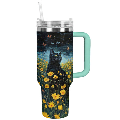 Shineful Tumbler Floral Black Cat