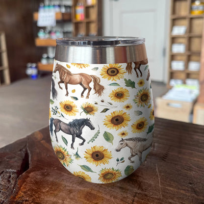 Horse 12 Oz Shineful™ Wine Tumbler Floral Vq03 12Oz