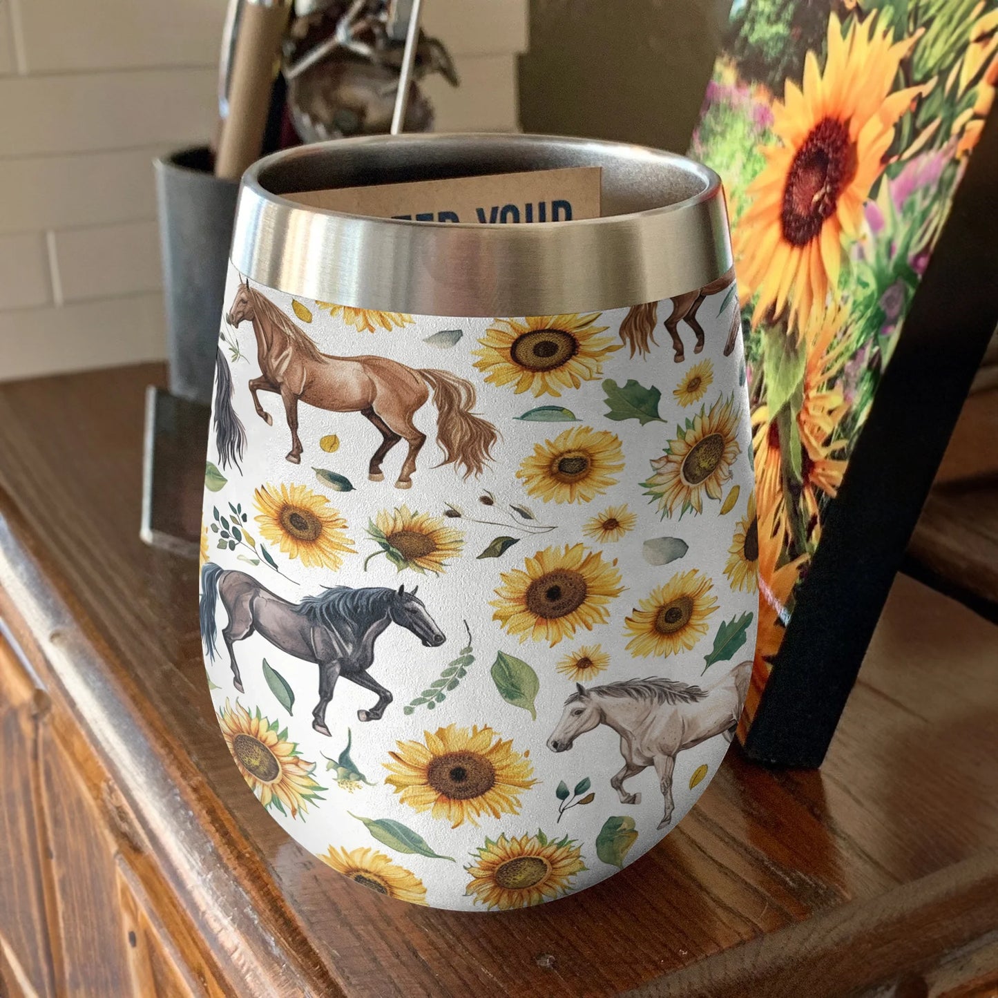 Horse 12 Oz Shineful™ Wine Tumbler Floral Vq03 12Oz