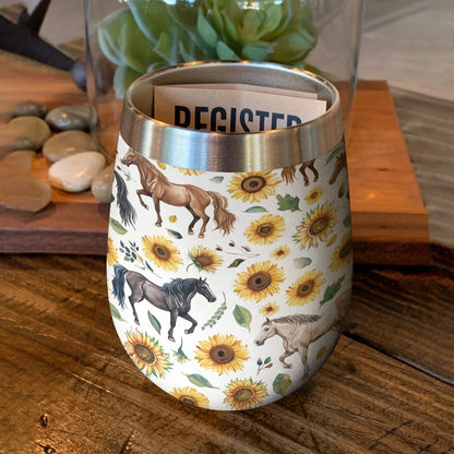 Horse 12 Oz Shineful™ Wine Tumbler Floral Vq03 12Oz