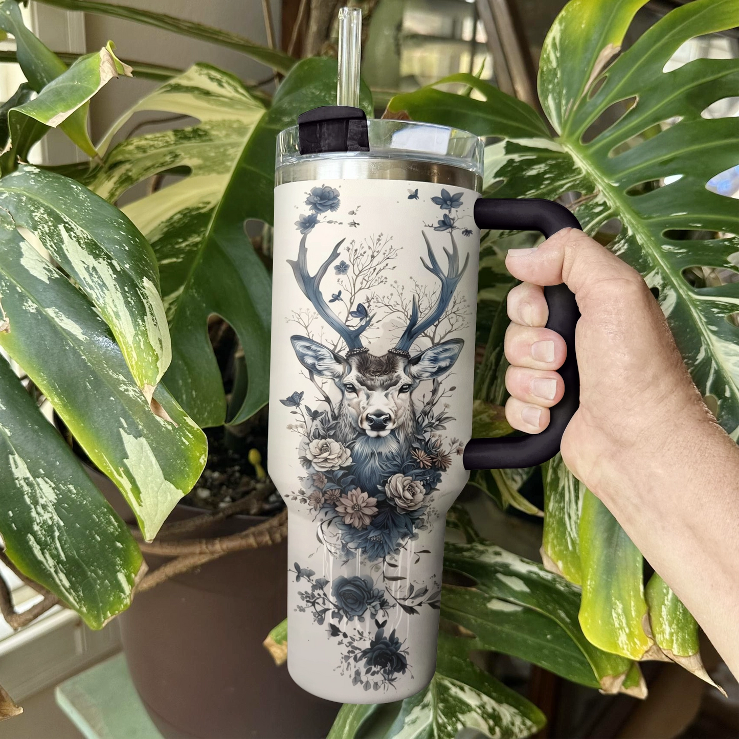 Shineful Tumbler Hunting Deer Floral Majesty