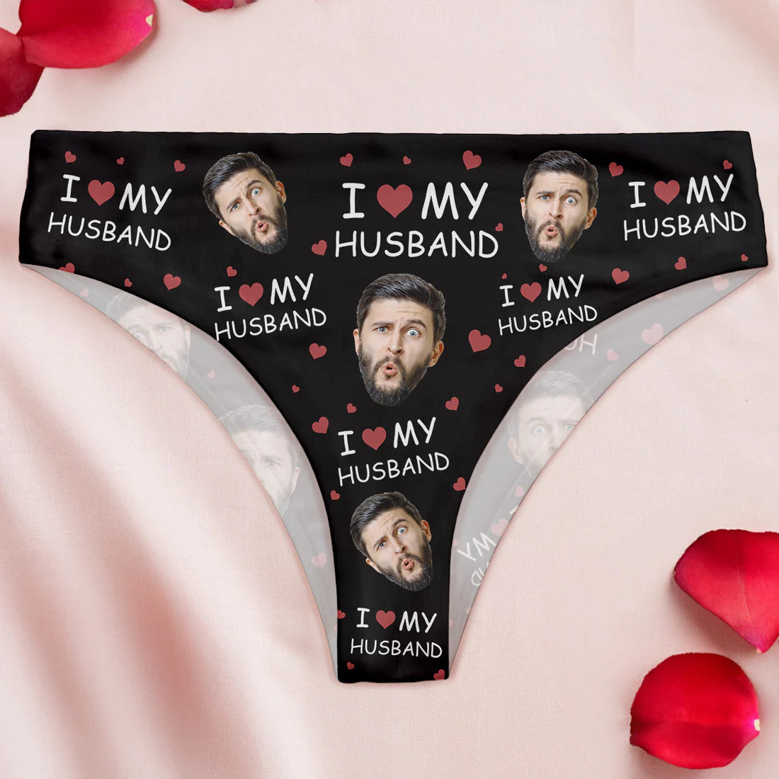 Culotte taille basse pour femme avec photo personnalisée « I Love My Husband/Boyfriend » de Shineful