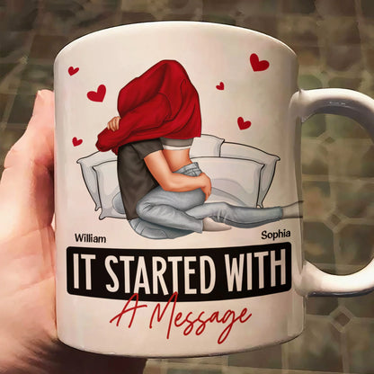 Tasse personnalisée Shineful It Started With A Message pour couples romantiques