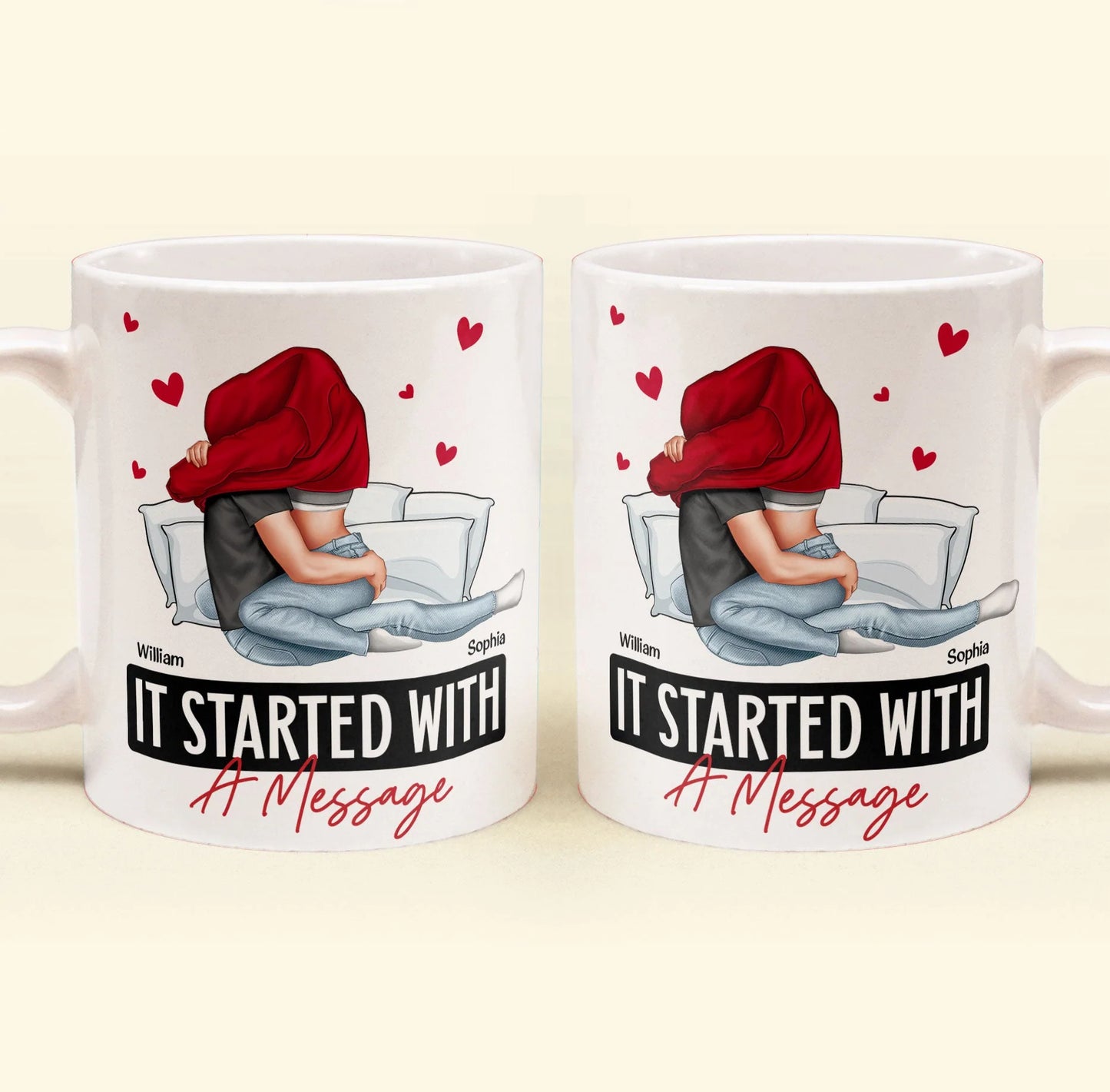 Tasse personnalisée Shineful It Started With A Message pour couples romantiques