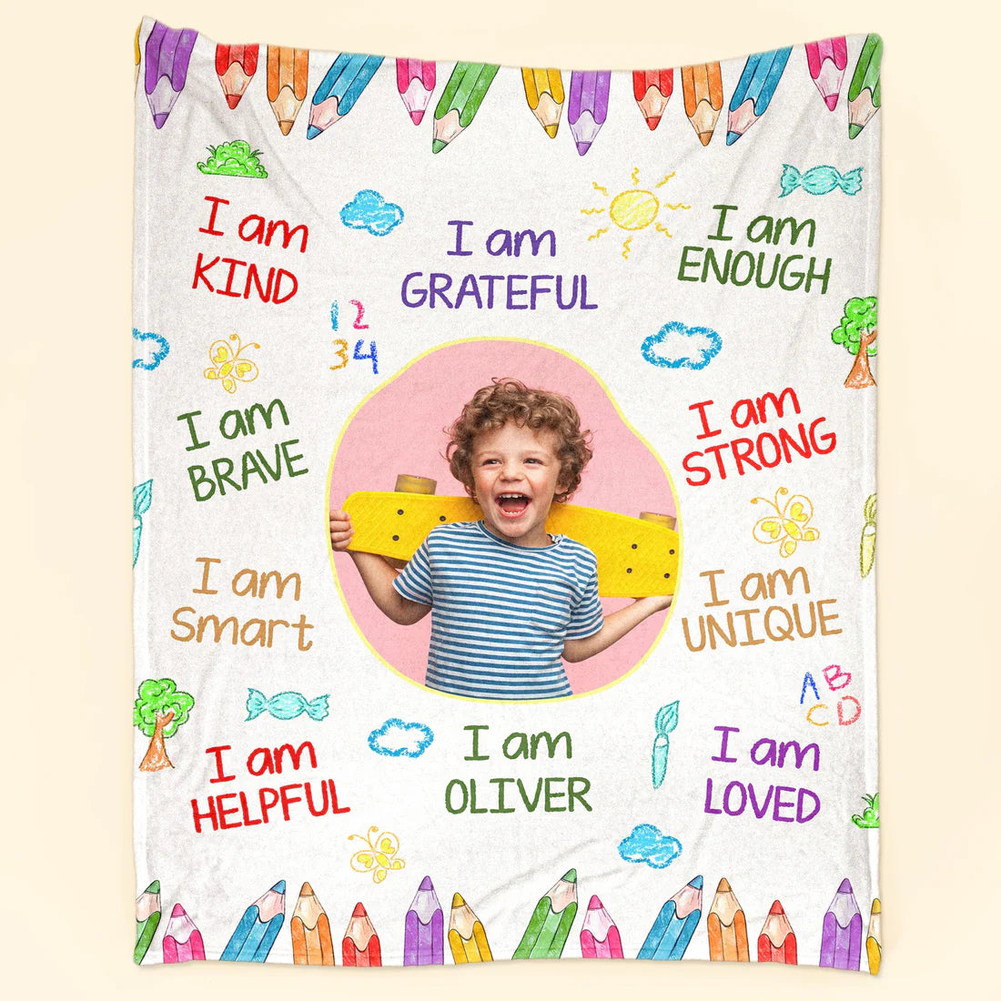 Shineful Blanket I Am Kind Smart Loved Affirmations For Kids - Personalized Photo Blanket