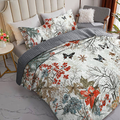 Shineful All Season Quilt 3-Piece Set Charming Butterflies Flowers Christmas Forest