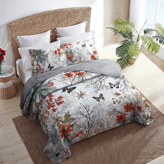 Shineful All Season Quilt 3-teiliges Set Bezaubernde Schmetterlinge Blumen Weihnachtswald 