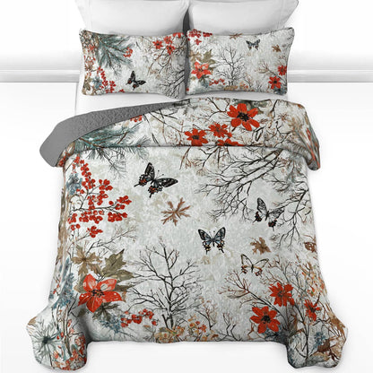 Shineful All Season Quilt 3-Piece Set Charming Butterflies Flowers Christmas Forest