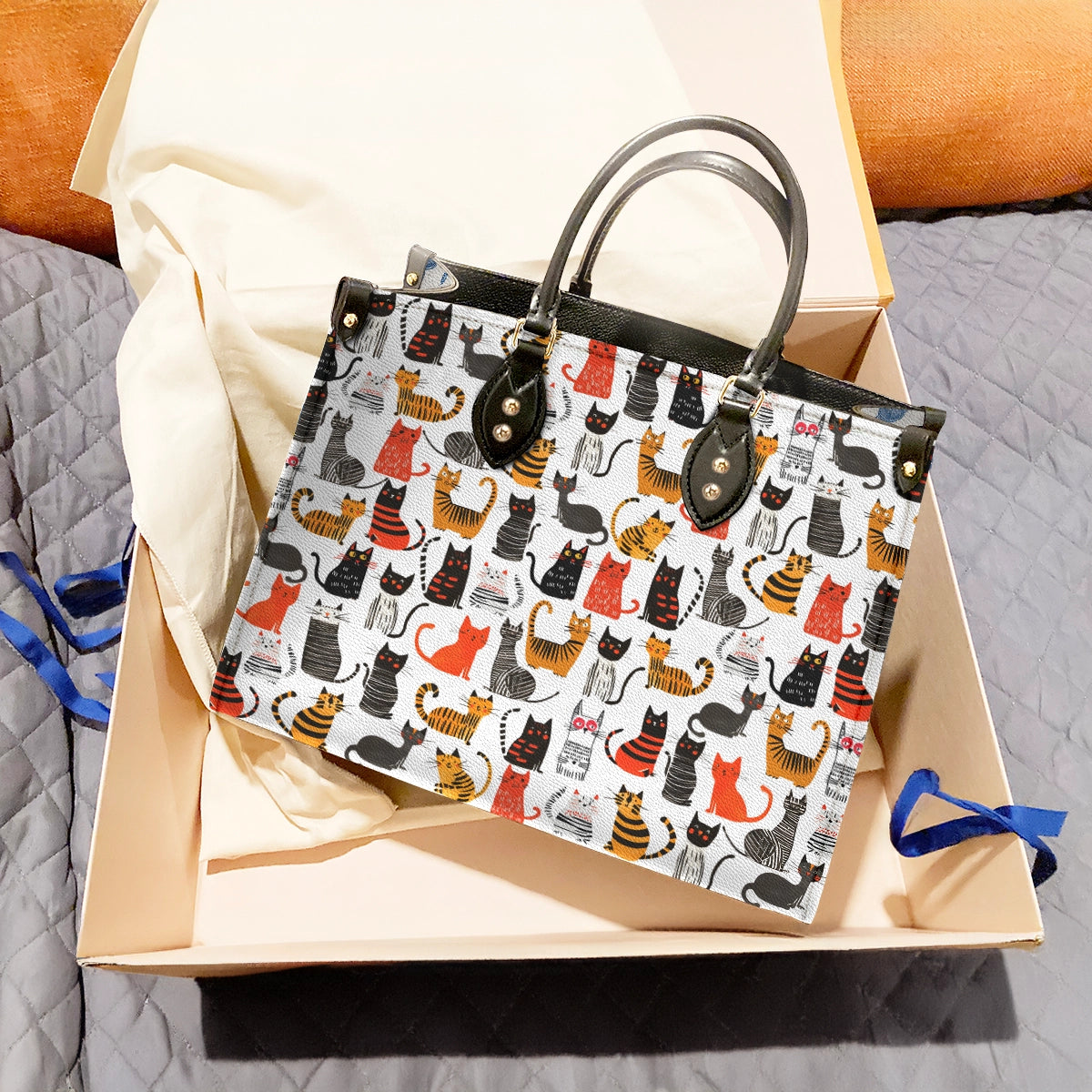 Shineful Leather Bag Funny Cat Doodles