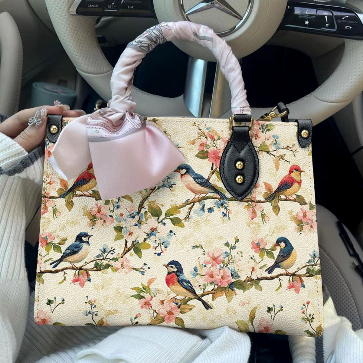 Shineful Leather Bag Blossom Bird