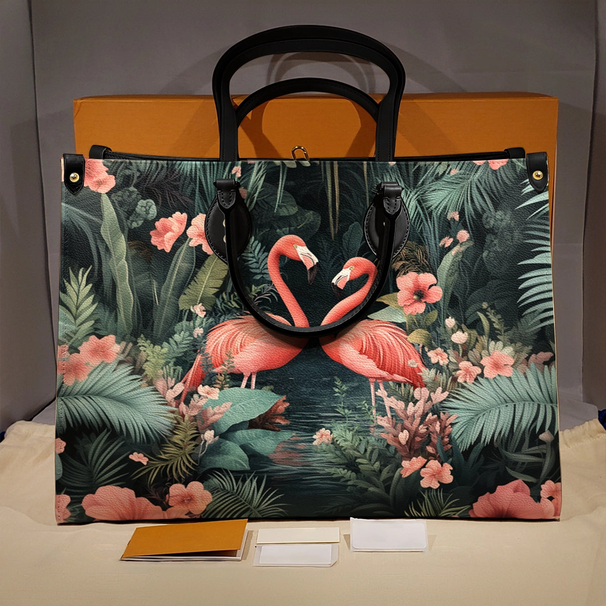 Glänzende Ledertasche Flamingo Love Story