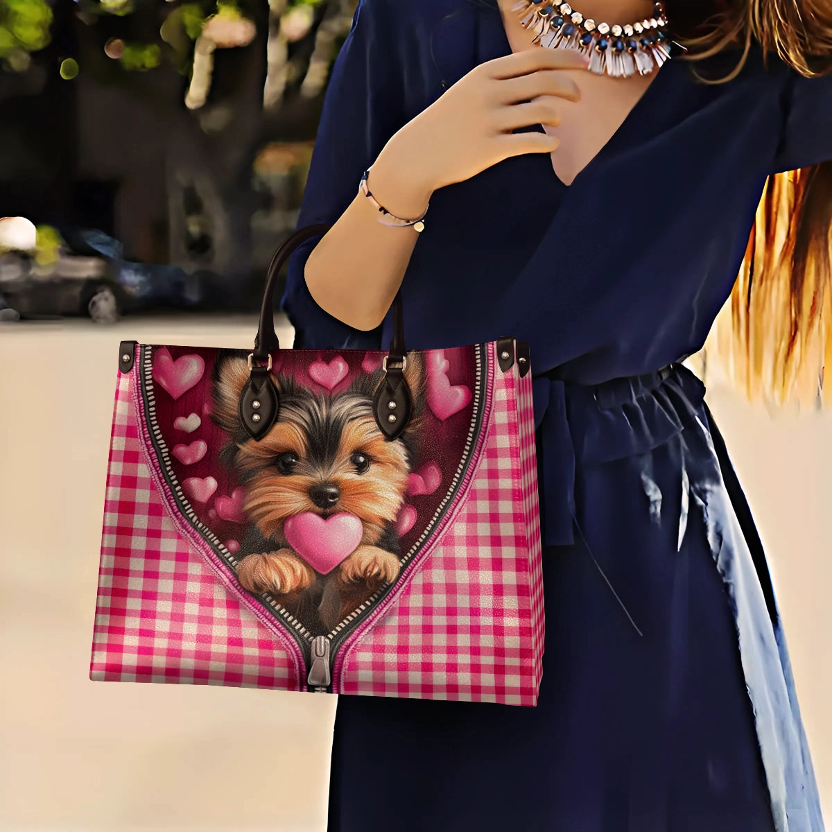 Glänzende Ledertasche Yorkie Sweetheart