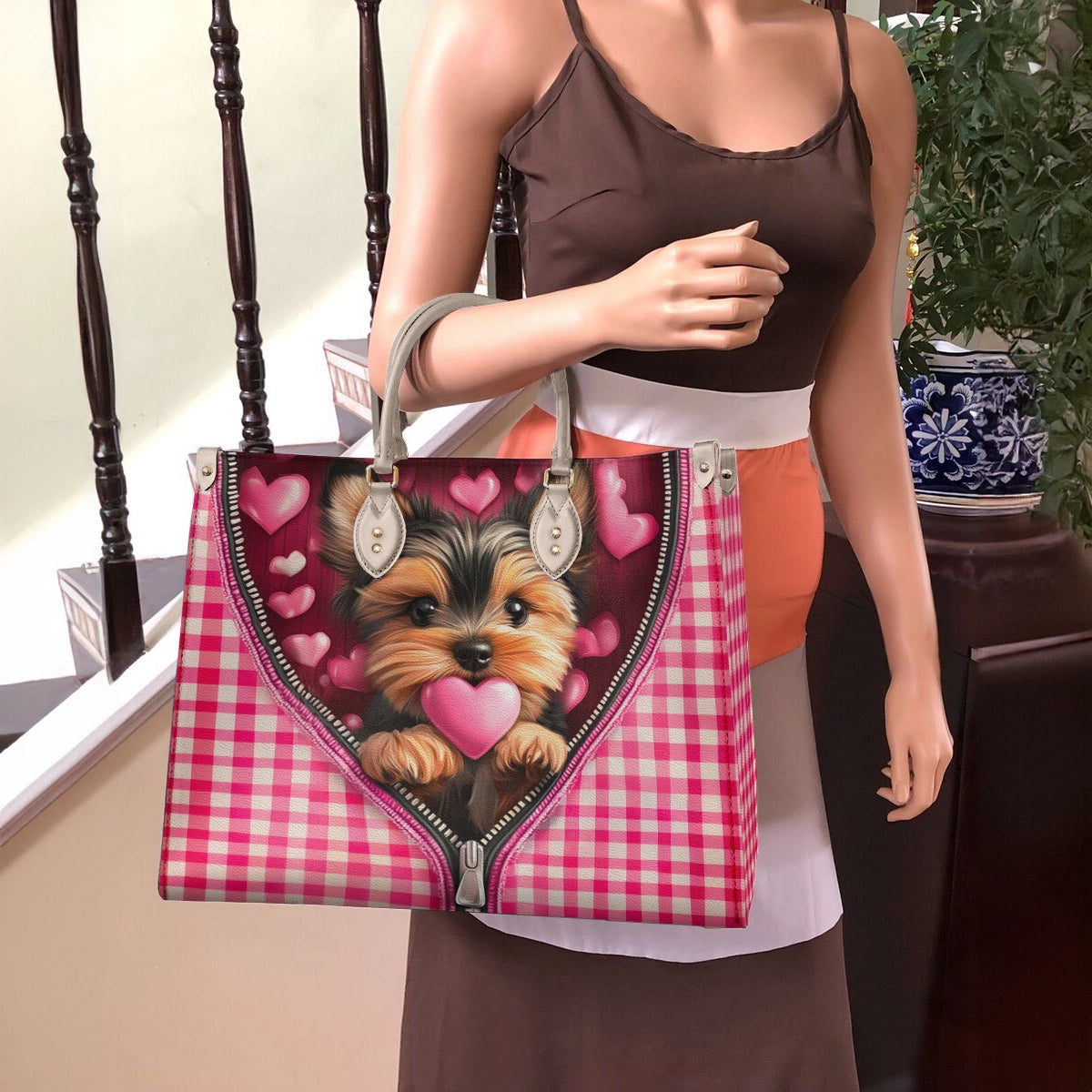 Glänzende Ledertasche Yorkie Sweetheart