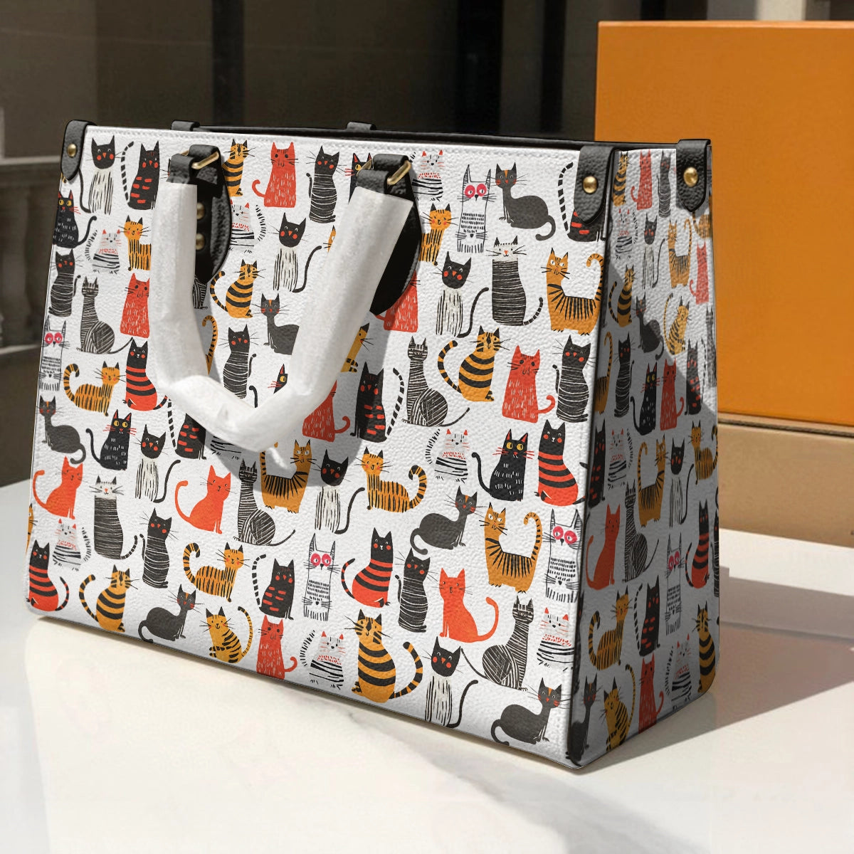 Shineful Leather Bag Funny Cat Doodles