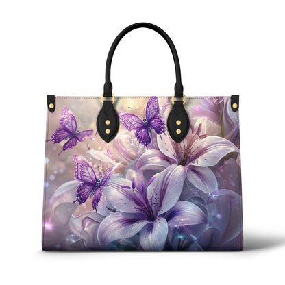 Sac en cuir brillant Papillon Lilas Enchantement