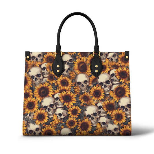 Glänzende Ledertasche Sonnenblumen-Totenköpfe