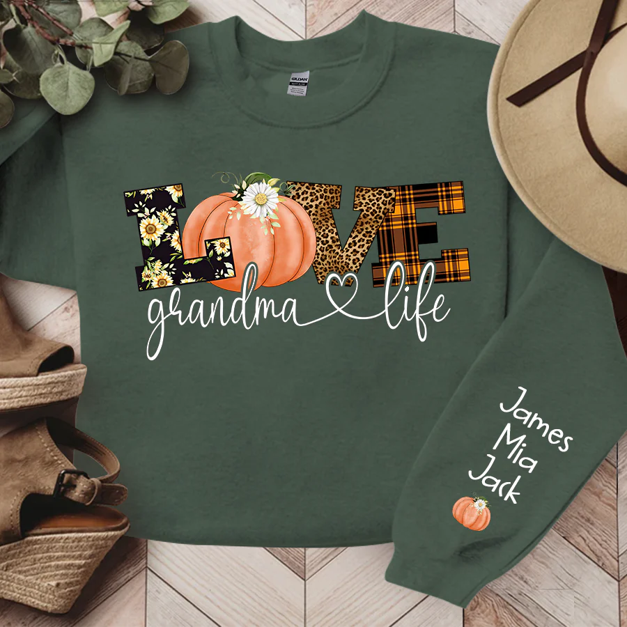 Shinyful Sweatshirts 2D-Druck Personalisiertes Love Grandma Life Herbstsaison Kürbis Sweatshirt