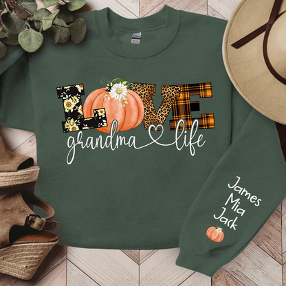 Shinyful Sweatshirts 2D-Druck Personalisiertes Love Grandma Life Herbstsaison Kürbis Sweatshirt