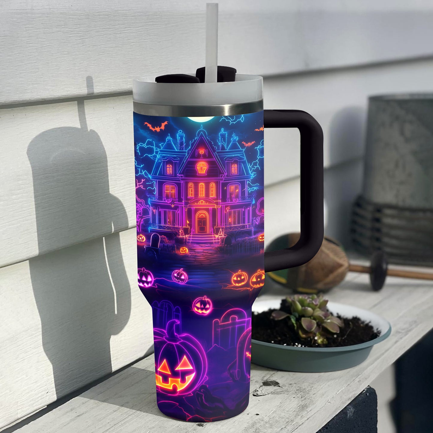 Shineful Tumbler Neon Haunted House On Halloween