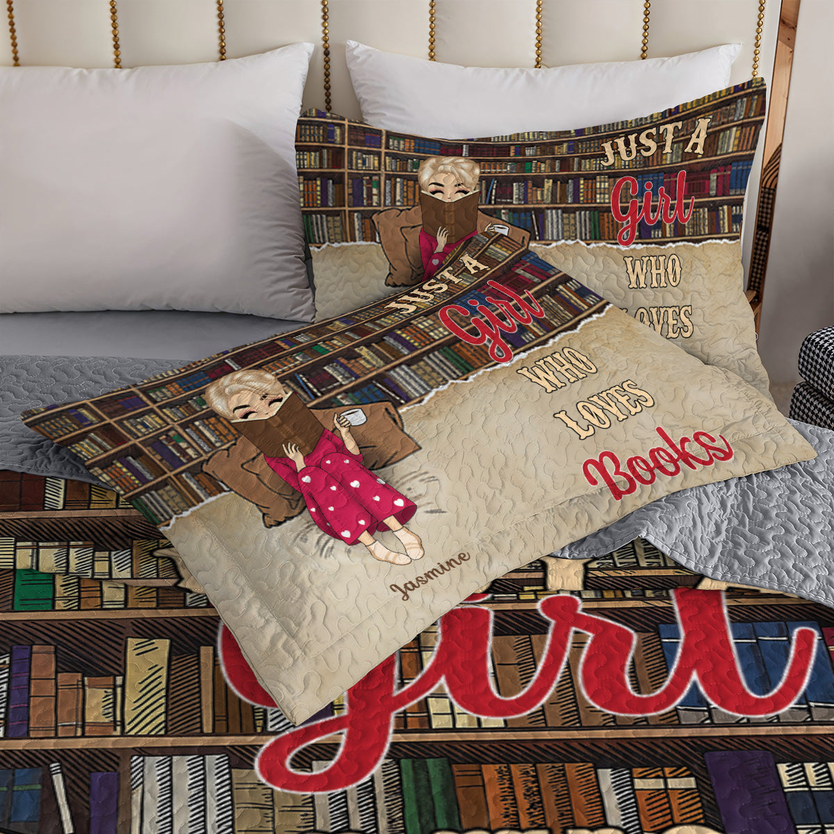 Shineful All Season Quilt 3-Piece Set Personalized Reading Chibi Just A Girl Who Loves Books