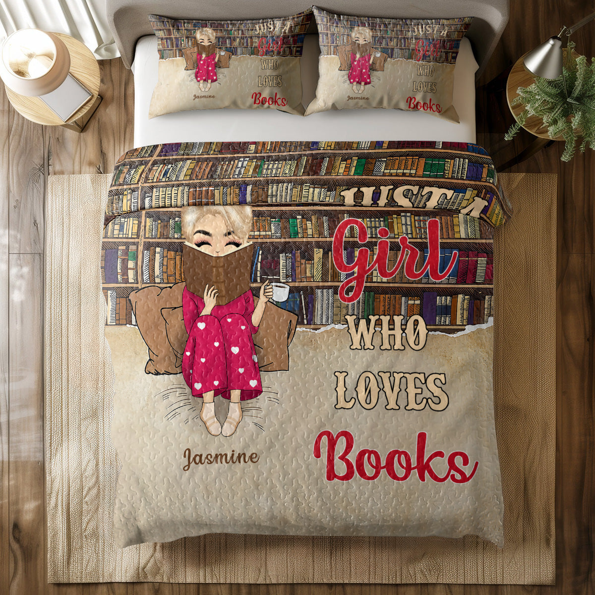 Shineful All Season Quilt 3-Piece Set Personalized Reading Chibi Just A Girl Who Loves Books