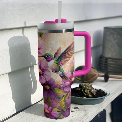 Glänzender Becher mit Kolibri-Blumenmotiv