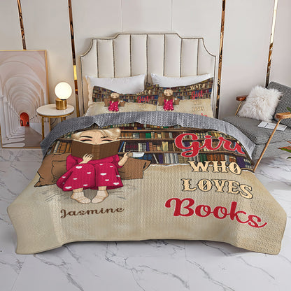 Shineful All Season Quilt 3-Piece Set Personalized Reading Chibi Just A Girl Who Loves Books