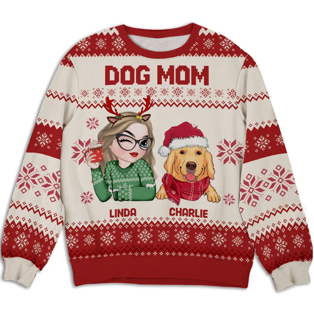 Dog Mom Christmas - Personalized Custom All-Over-Print Sweatshirt