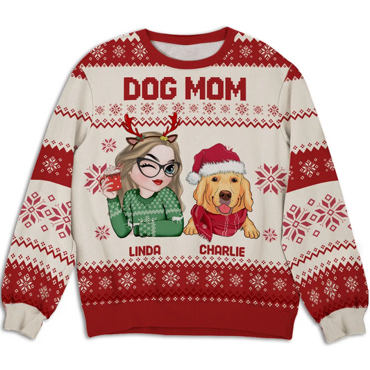 Sweat-shirt personnalisé imprimé sur toute la surface pour maman chien de Noël