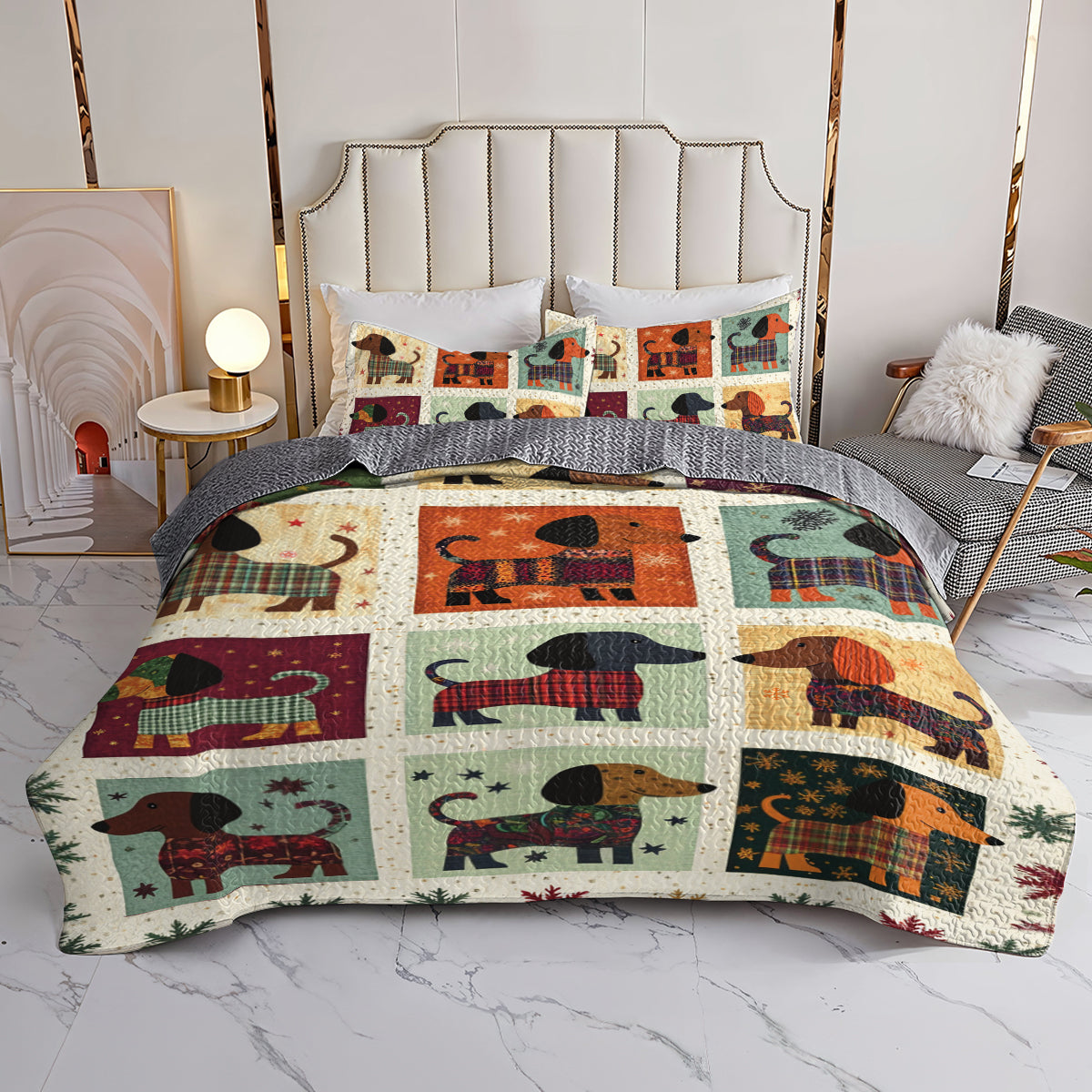 Shineful All Season Quilt 3-Piece Set Patchwork Dachshund