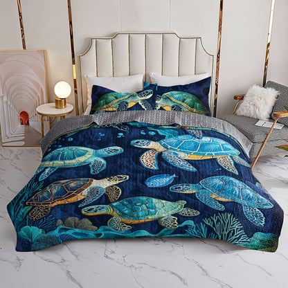 Shineful All Season Quilt 3-Piece Set Sea Turtle Ocean