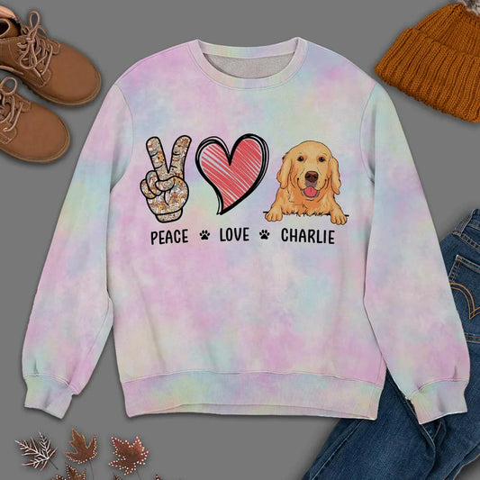 Peace Love Dog - Personalized Custom All-Over-Print Sweatshirt