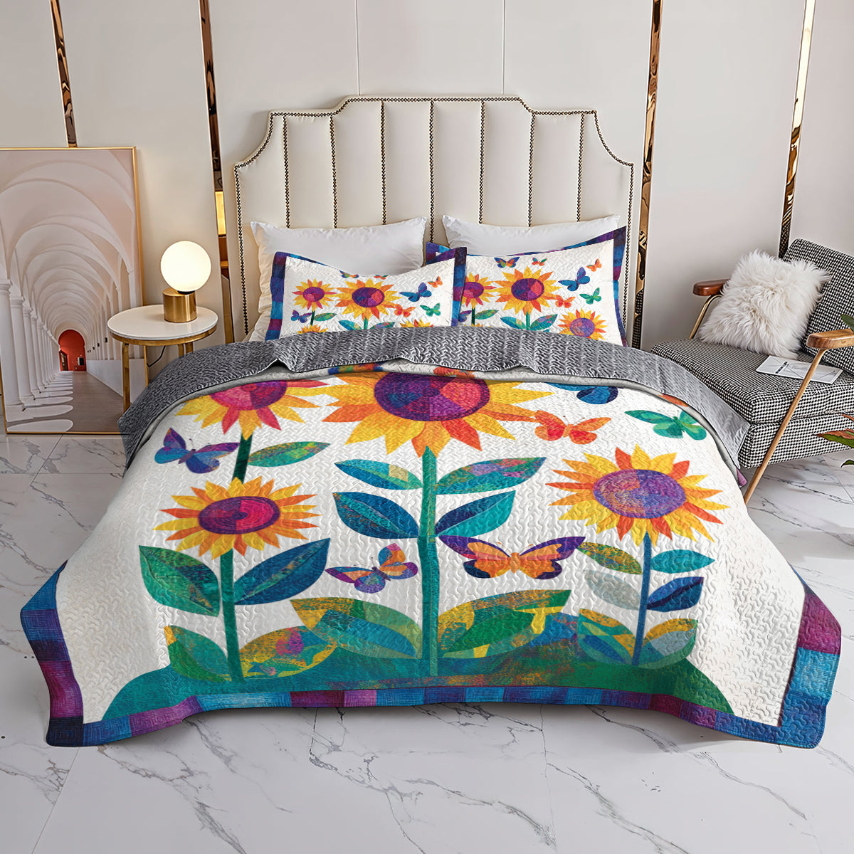 Shineful All Season Quilt 3-teiliges Set Sunflower Butterfly Dream