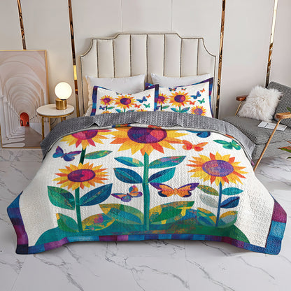 Shineful All Season Quilt 3-Piece Set Sunflower Butterfly Dream